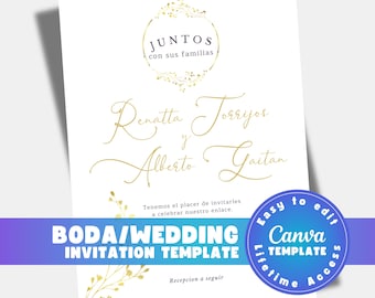 Spanish wedding invitation printable, editable Canva boda invite, invitacion de boda 5x7, instant download template