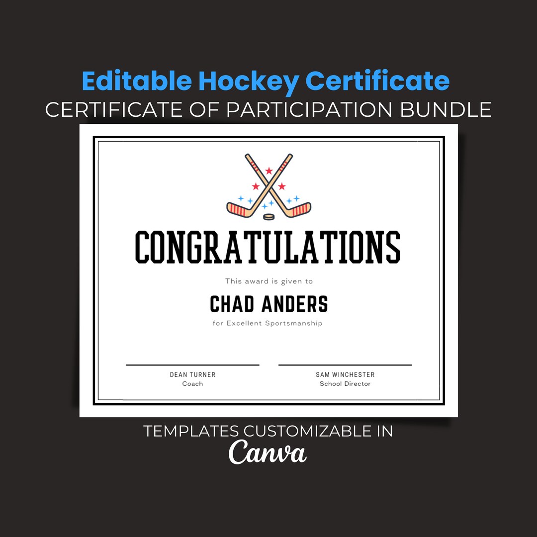 Editable Hockey Awards, Hockey Award Certificate, Printable Award Team