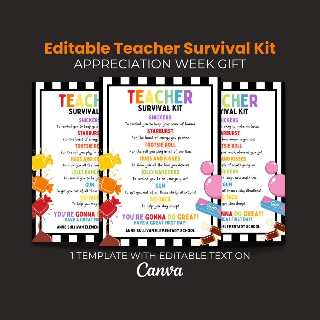 Teacher Survival Kit Card, Back to School Teacher Gift, Printable ...