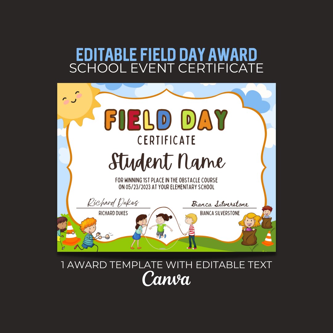 Editable School Field Day Certificate Elementary Classroom - Etsy