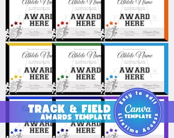 Editable Track and Field Awards Template, Custom Running Award Certificates, Cross Country Team Gift for Team Coach, Printable Digital Canva