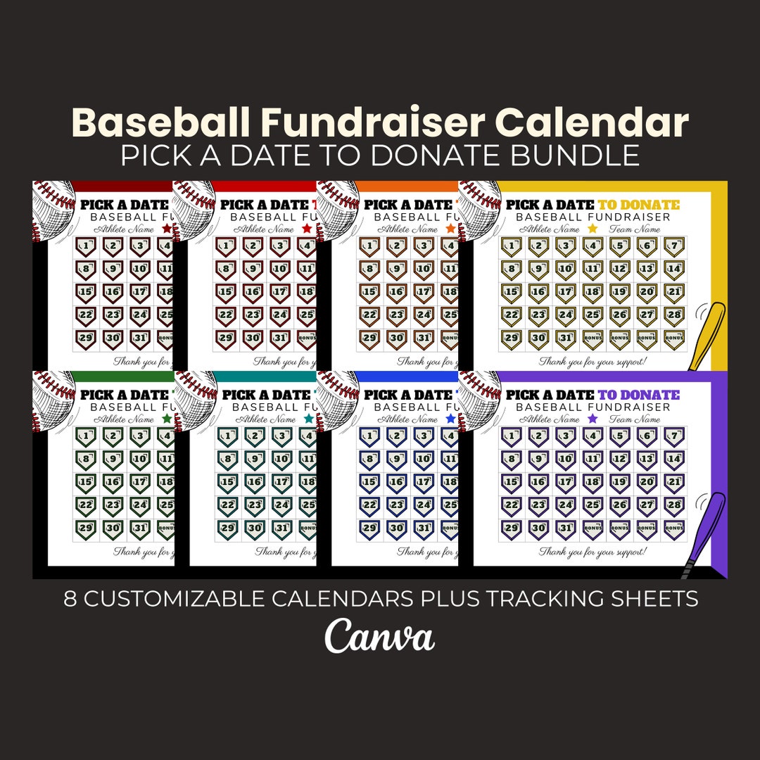 Editable Baseball Fundraiser Calendar, Baseball Raffle Printable, Pick ...