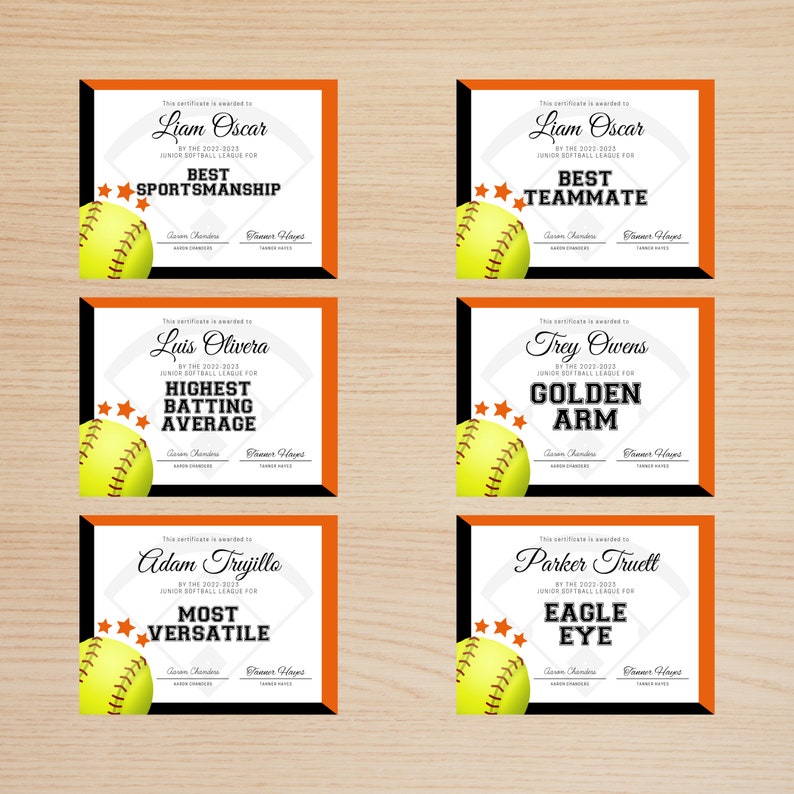 Editable Softball Award Certificate Bundle Canva Template Etsy