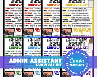 Editable Administrative Assistant Survival Kit Template, Staff Printable, Survival Guide, Assistant Workplace Welcome Kit Printable Canva
