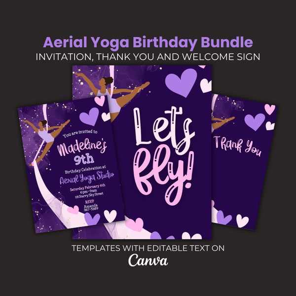 Aerial Yoga Editable Birthday Party Invitation, Aerial Silk Party Invitation, Yoga Bday Invite, Yoga Party Theme, Editable in