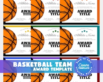 Editable Basketball Award Certificates, Basketball Awards Bundle Canva Template, Personalized Basketball Team Certificates, Coach Awards