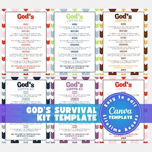 Editable GODs Survival Kit Church Tag Survival Kit from God Christian Survival Kit Prayer Survival Kit Canva Template