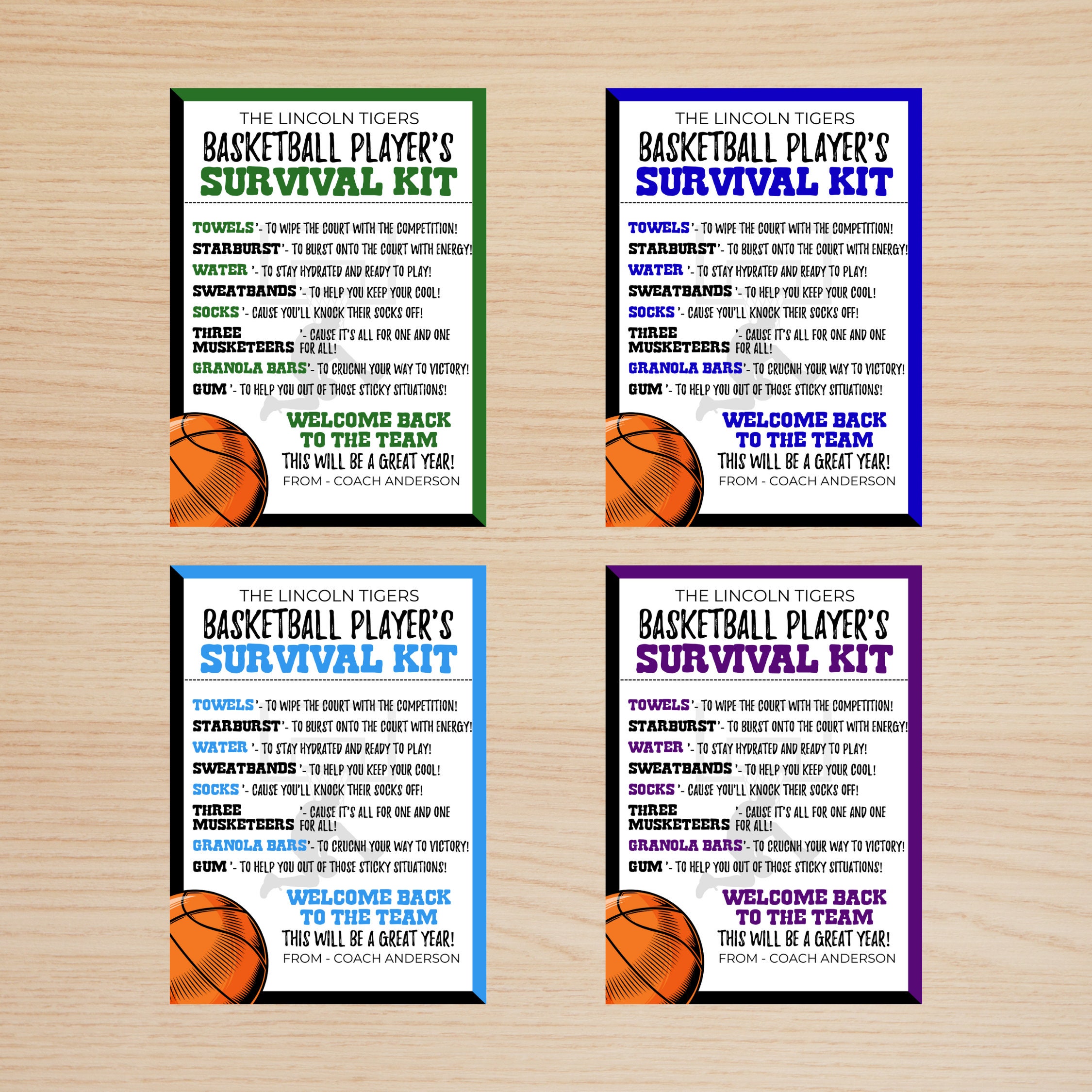 Basketball Survival Kit Team Survival Kit Printable Editable Etsy
