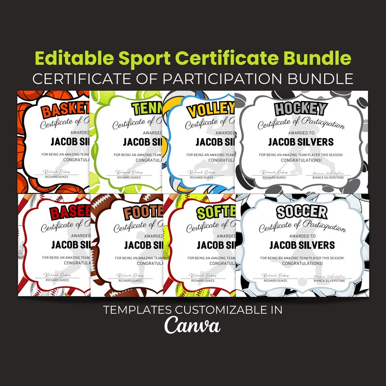 Editable Multisport Participation Awards, Certificate of Participation