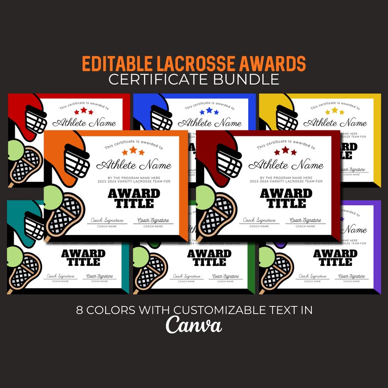Editable Lacrosse Award Certificate Bundle Editable Canva Etsy