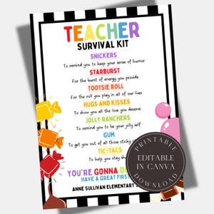 Editable Teacher Survival Kit Card Back to School Teacher Gift Printable  Template Teacher Appreciation Week First Day of School