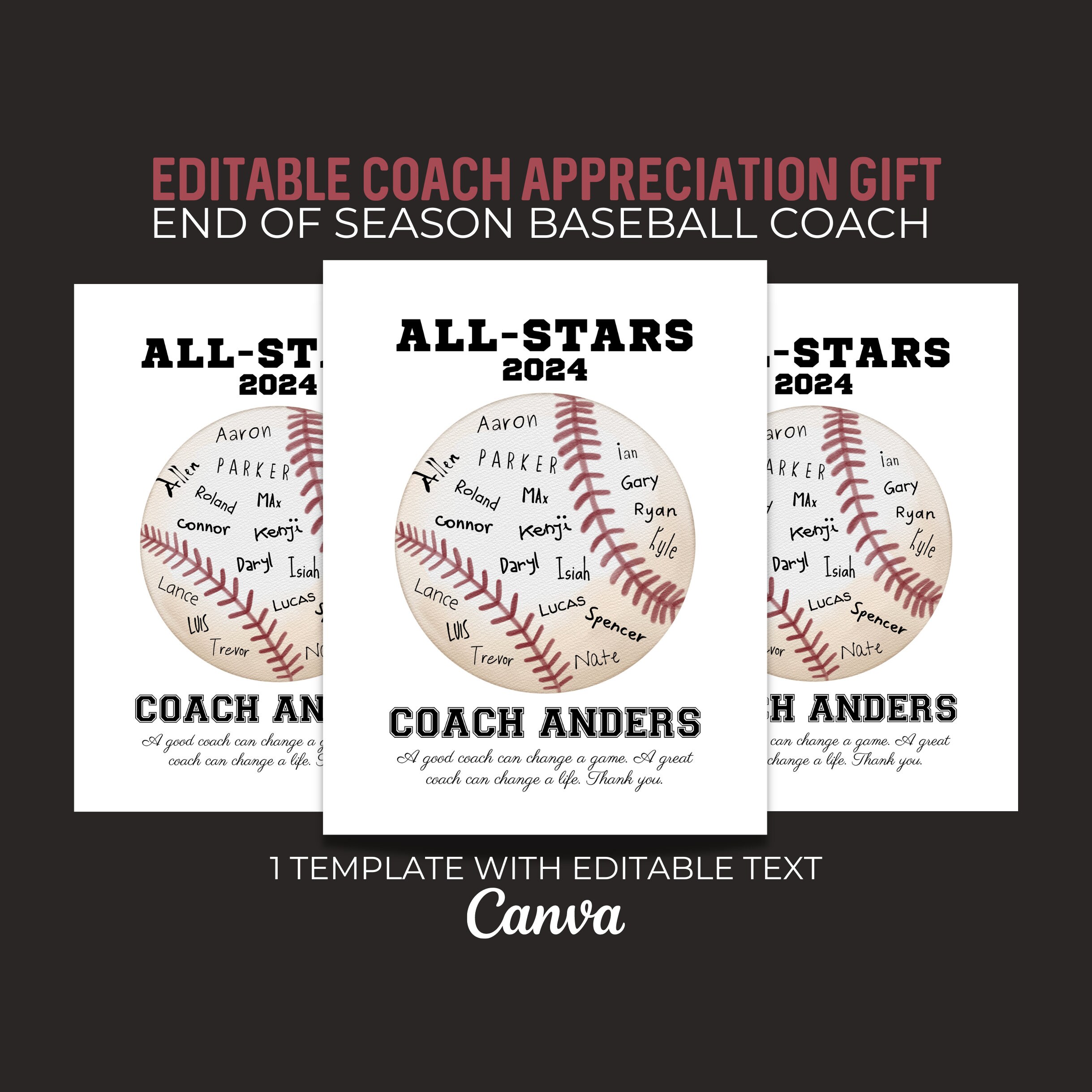 Editable Coach Appreciation Gift Baseball Coach Thank You Etsy