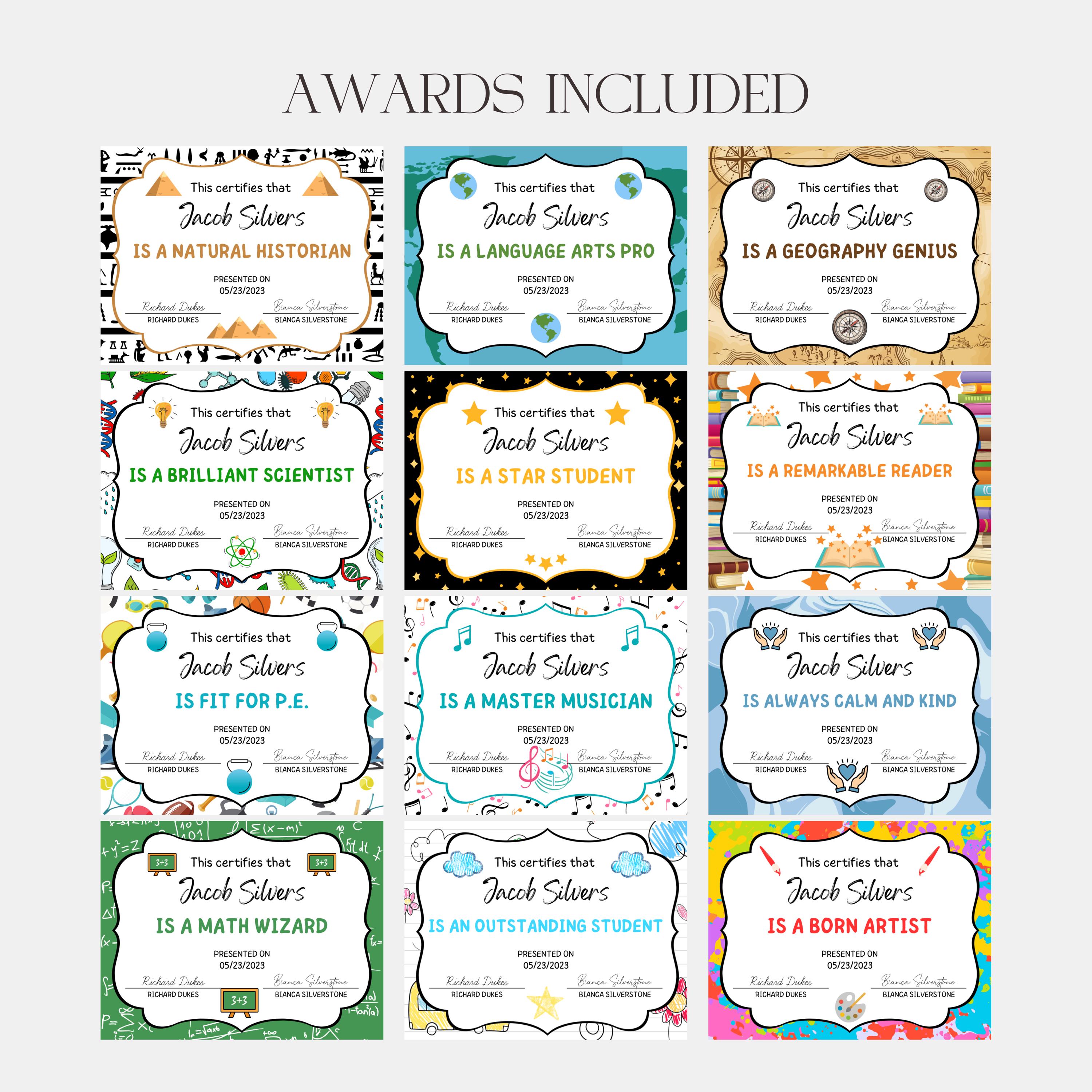 History Award Certificate Template, Editable School Certificate ...