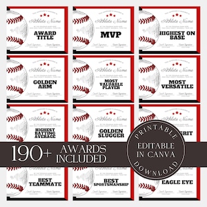 Personalized Baseball Award Certificates Custom Team Awards Baseball Certificate Baseball Team Awards for Baseball Players and Coaches