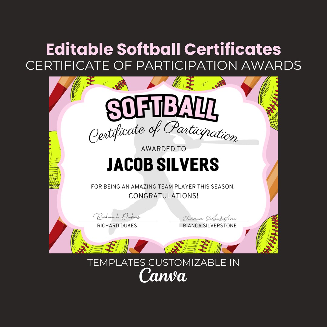 Editable Softball Awards Printable Softball Team Certificate Bundle Editable Softball Awards Printable Softball Team Certificate Bundle