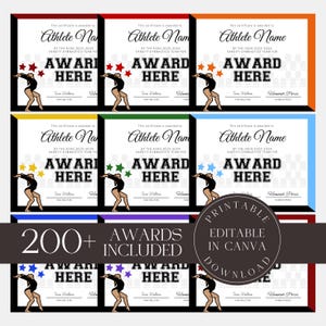 Editable Gymnastics Certificate Bundle Printable Gymnast Award Aerobatics Awards Gymnastics Team Party Award  Template Assorted