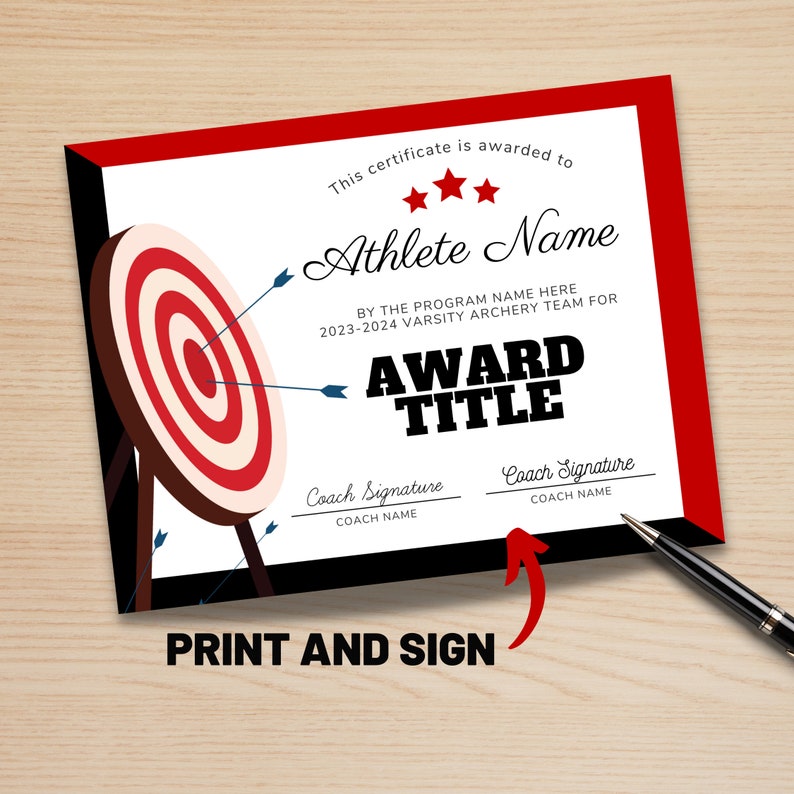 Editable Archery Team Certificate Archery Awards Printable Etsy