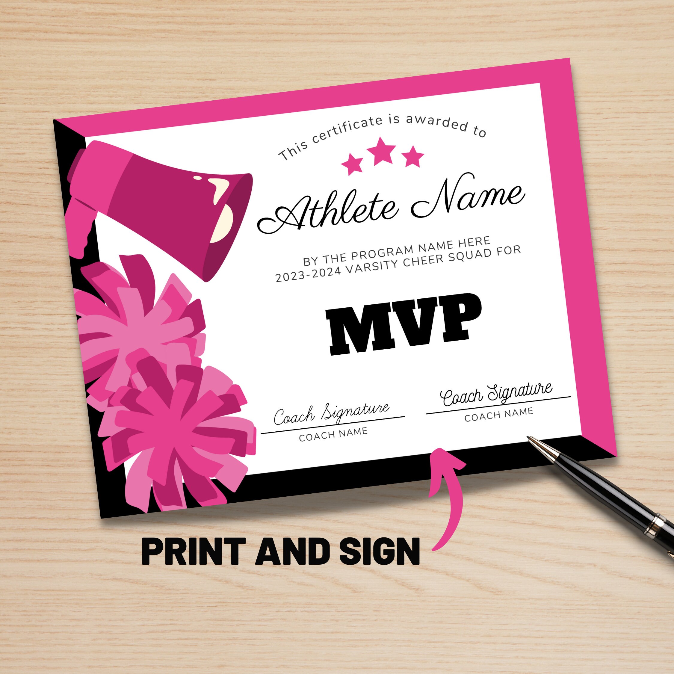 Editable Cheerleading Certificate Cheer Squad Awards Etsy