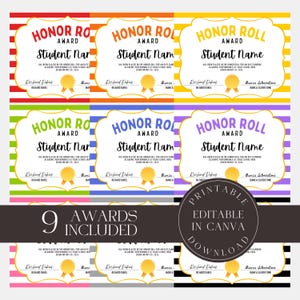 Editable School Honor Roll Certificate Classroom Academic Excellence Award  Template Student Honorary Award Elementary High School