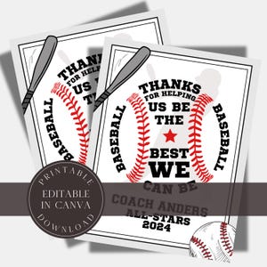 Bearbeitbares Trainer-Anerkennungsgeschenk Baseball-Trainer-Dankeschön-Karte Baseball-druckbares Zeichen Benutzerdefinierte Canva-Vorlage Team Baseball Awards