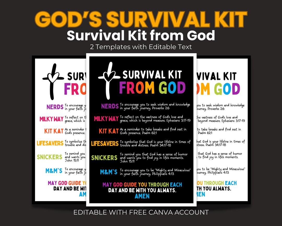 Editable Gods Survival Kit, Church Tag, Survival Kit From God ...