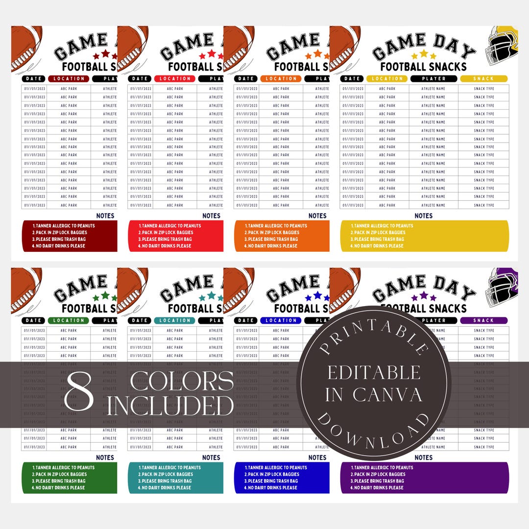 Football Team Snack Sign up Sheet, Team Snack Volunteer Sheet, Parent ...