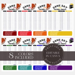 Editable Football Snack Sign Up Sheet Game Day Schedule  Template Printable Snack Volunteer Team Snack Calendar Snack Schedule