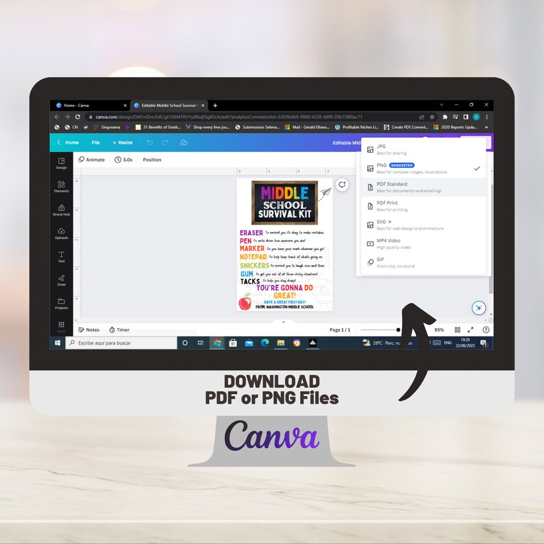 Editable Middle School Survival Kit Gift Tag, Gift for Teachers Staff