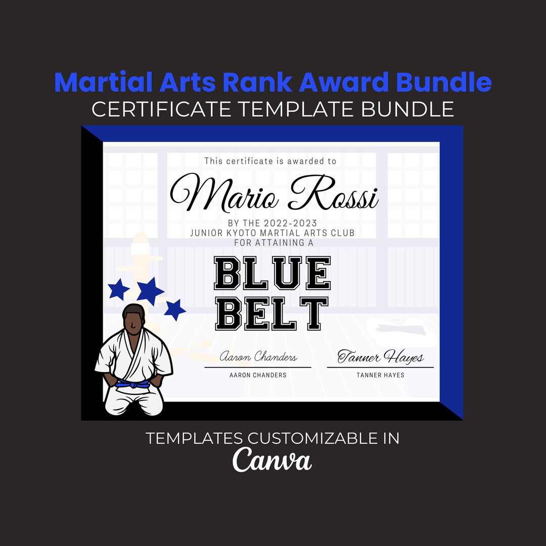 Martial Arts Belt Certificate Template, DIY Karate Participation Award
