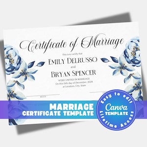 Modelo de Certidão de Casamento Editável, Renovação de Votos, Compromisso de Casamento (Download Digital)