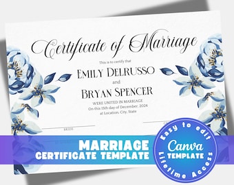 Editable Wedding Certificate Template Vow Renewal, Marriage Commitment (Digital Download)