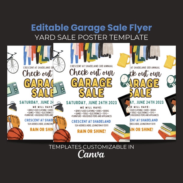Editable Yard Sale Flyer, Garage Sale Flyer, Neighborhood Yard Sale, Summer Rummage Sale, Garage Sale Template, Printable Yard Sale Sign,