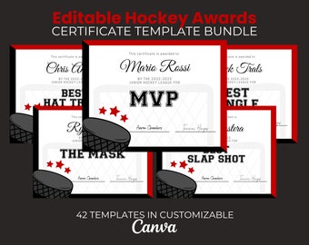 End of Season Hockey Awards Bundle, Editable Field Hockey Certificate, Printable Hockey Award Team Party, Ice Hockey Participation Red