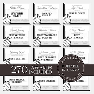 Editable Volleyball Awards Bundle Volleyball Certificates Printable Team Party Certificates Volleyball Participation White