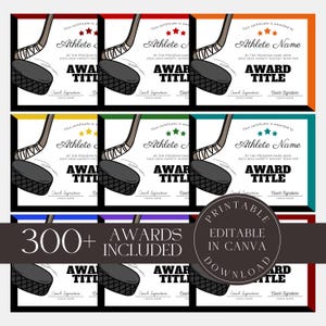 Editable Hockey Awards Bundle Ice Hockey Certificate Printable Team Party Hockey Award Ice Hockey Participation Hockey Ceremony Hockey Gift