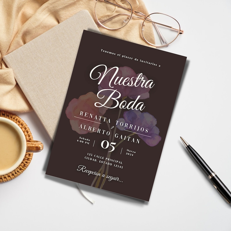 Editable Invitaciones De Boda En Español, Invitaciones Para Editar E