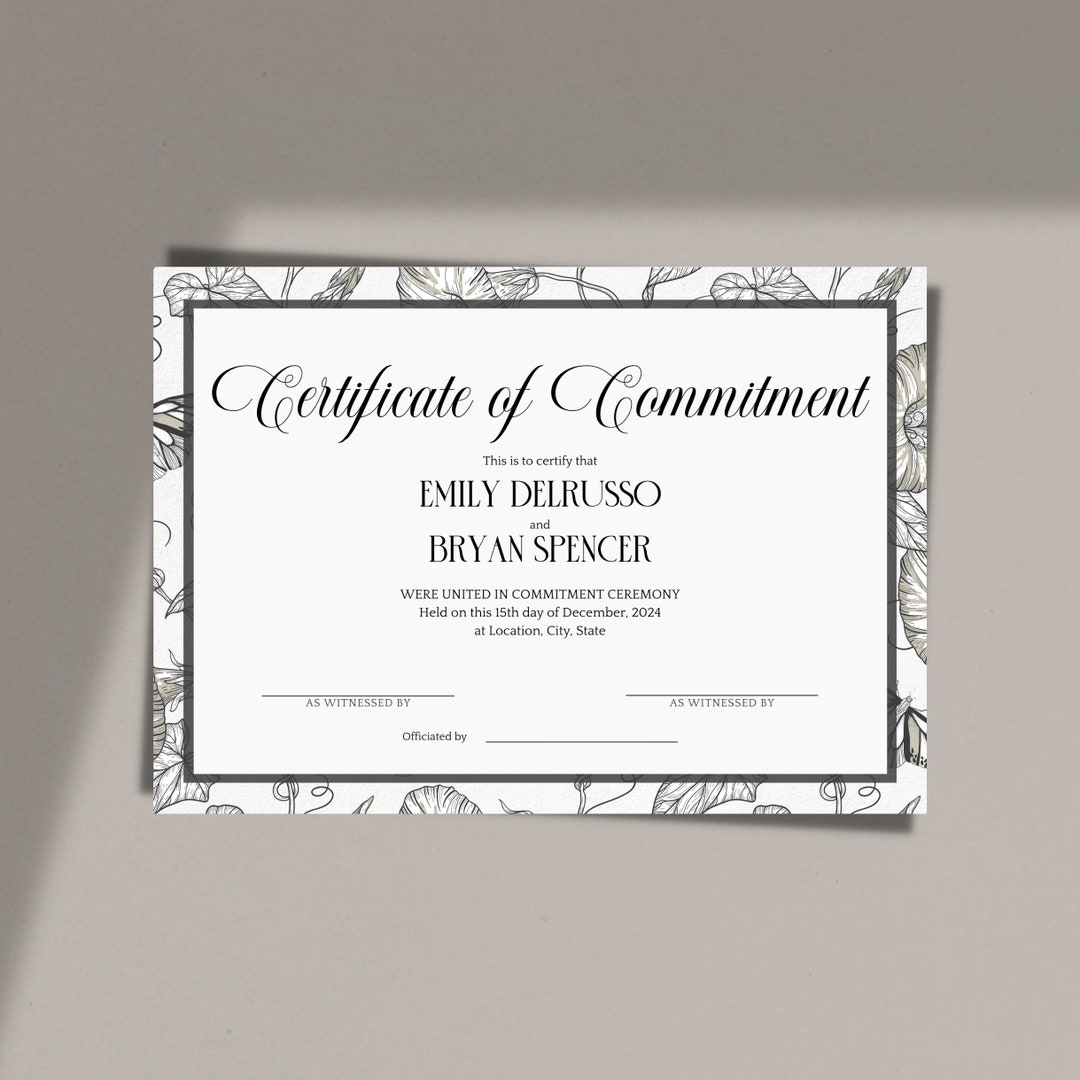 Printable Commitment Certificate Template Certificate of - Etsy