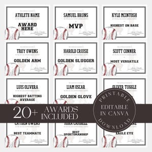 Personalized Baseball Award Certificates Custom Team Awards Baseball Certificate Baseball Team Awards for Baseball Players and Coaches