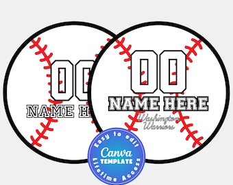 Sjabloon naamplaatje honkbalsportteam, bewerkbare locker-hangtag, naamkaartje honkbal, feestartikelen honkbalteam, bagagelabel honkbal