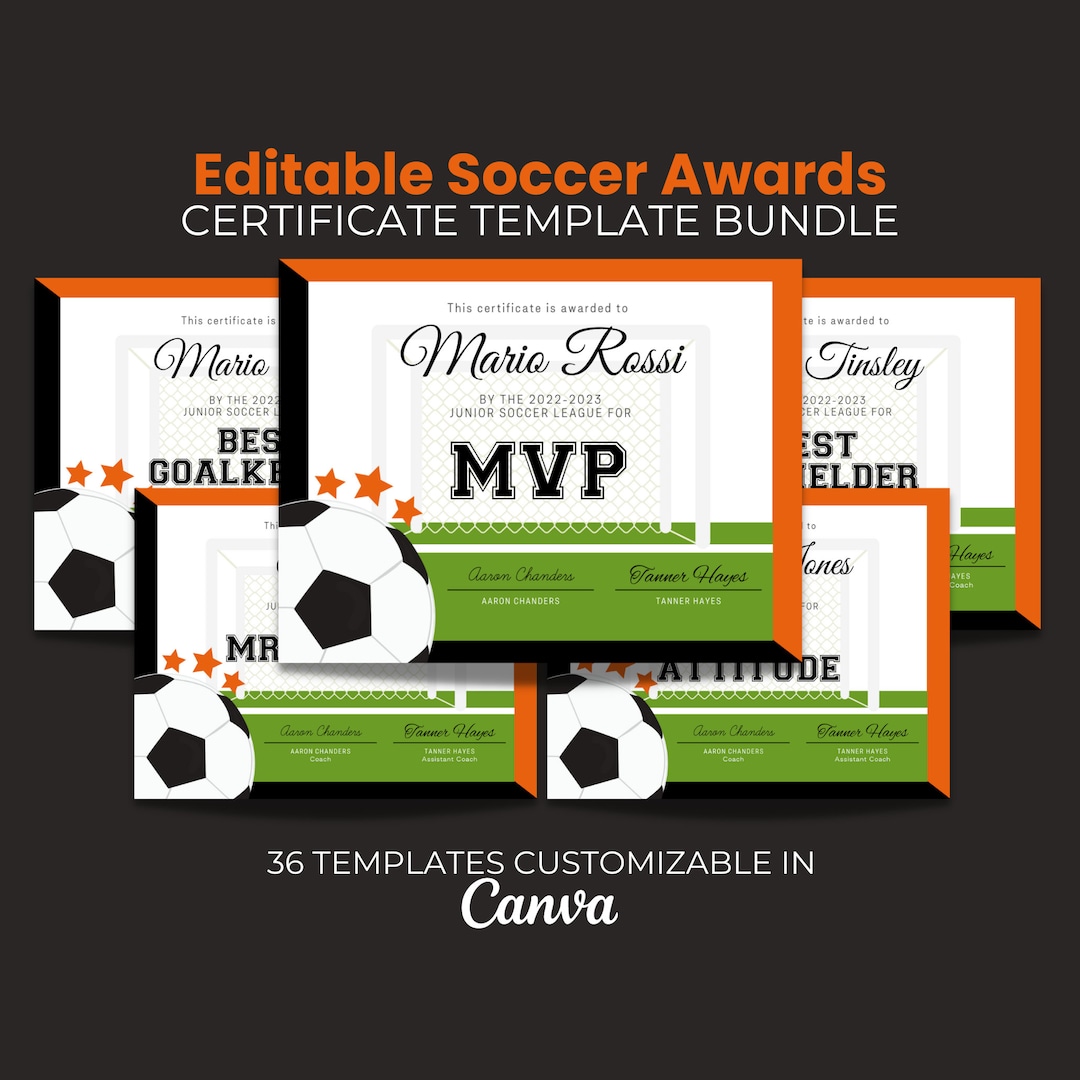 Editable Soccer Award Certificate, Template Bundle, Printable Award ...