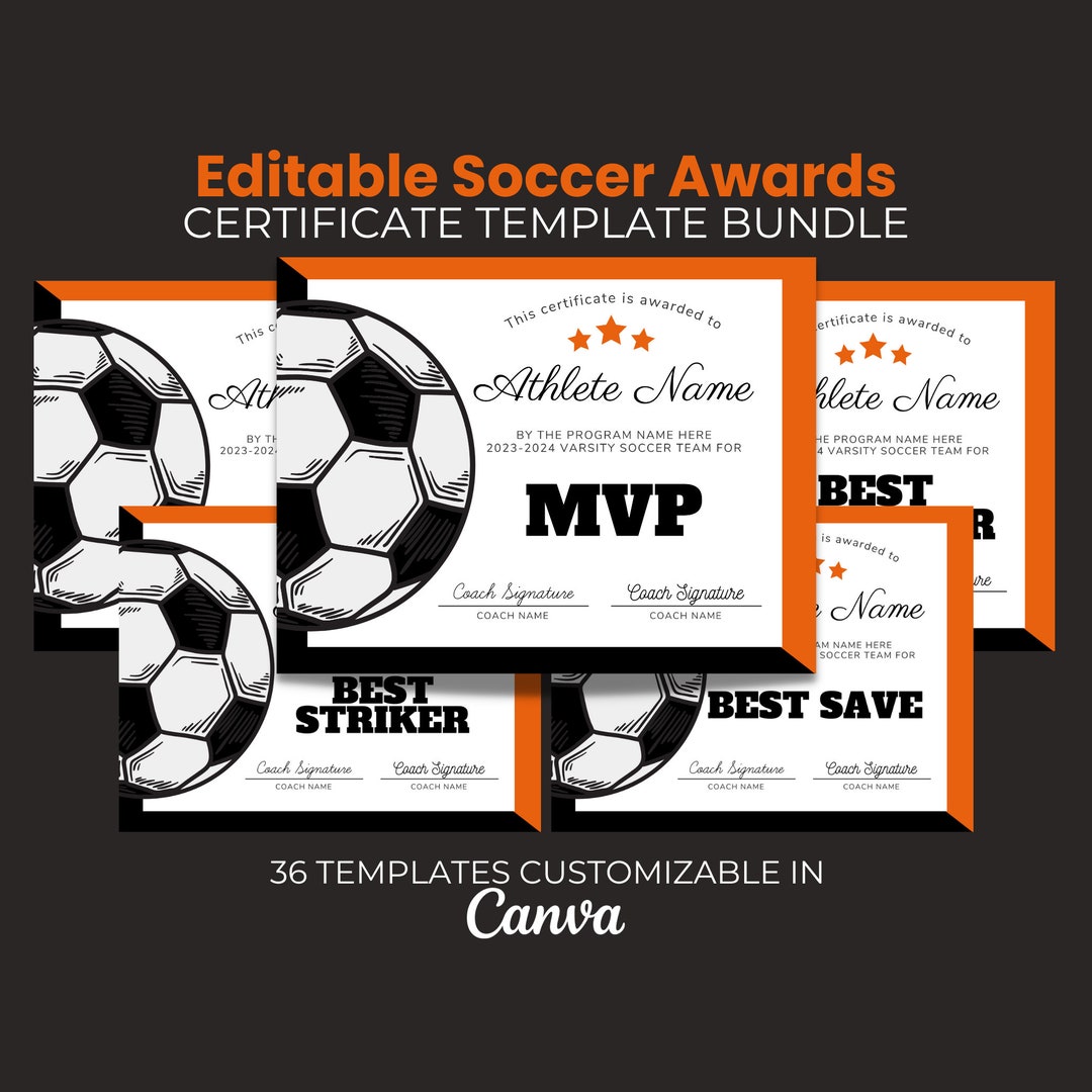 Editable Soccer Award Certificate Bundle Template Bundle Printable