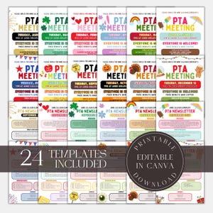 Editable Seasonal PTA PTO Meetings Flyer Bundle Template Printable Handout School Year Event Volunteer Parent Teacher Meeting Agenda