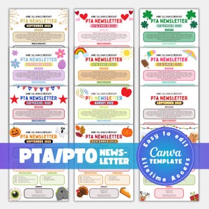 Paquete de folletos de la PTA/PTO, plantilla editable de folleto de reclutamiento de la PTO, folleto de reunión de la PTA, boletín escolar, paquete de Canva para voluntarios de padres