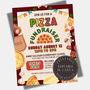 Editable Back to School Pizza Party Flyer Printable Back to School Pizza Sign Start of the Year School Fundraiser Poster PTO PTA Flyer