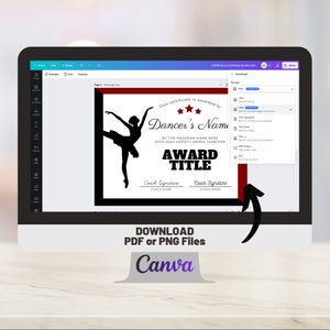 Editable Dance Team Certificate Dancer Awards Printable Ballet Award ...
