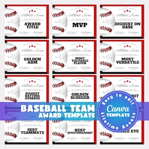 Personalized Baseball Award Certificates: Editable Team Awards (Canva Template)