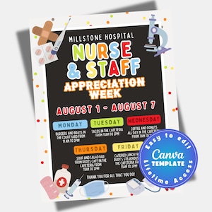 Editable Nurse Appreciation Week Itinerary Flyer Nurse&#39;s Week Event Flyer Printable Nurse Apprecation Schedule of Events  Template