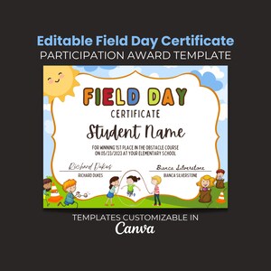 Editable School Field Day Certificate, Elementary Classroom Award ...
