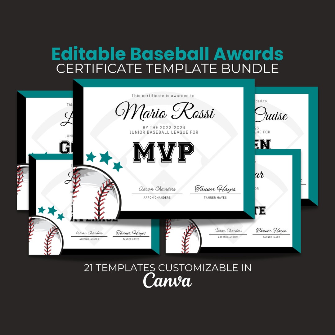 Editable Baseball Awards Printable, Baseball Team Certificate Bundle ...