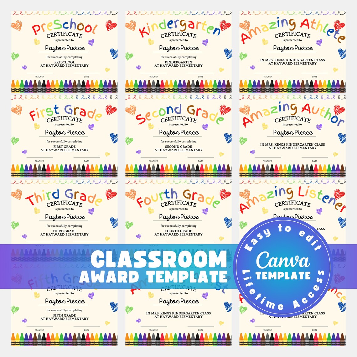 Classroom Award Certificate Bundle, Editable School Awards Printable ...